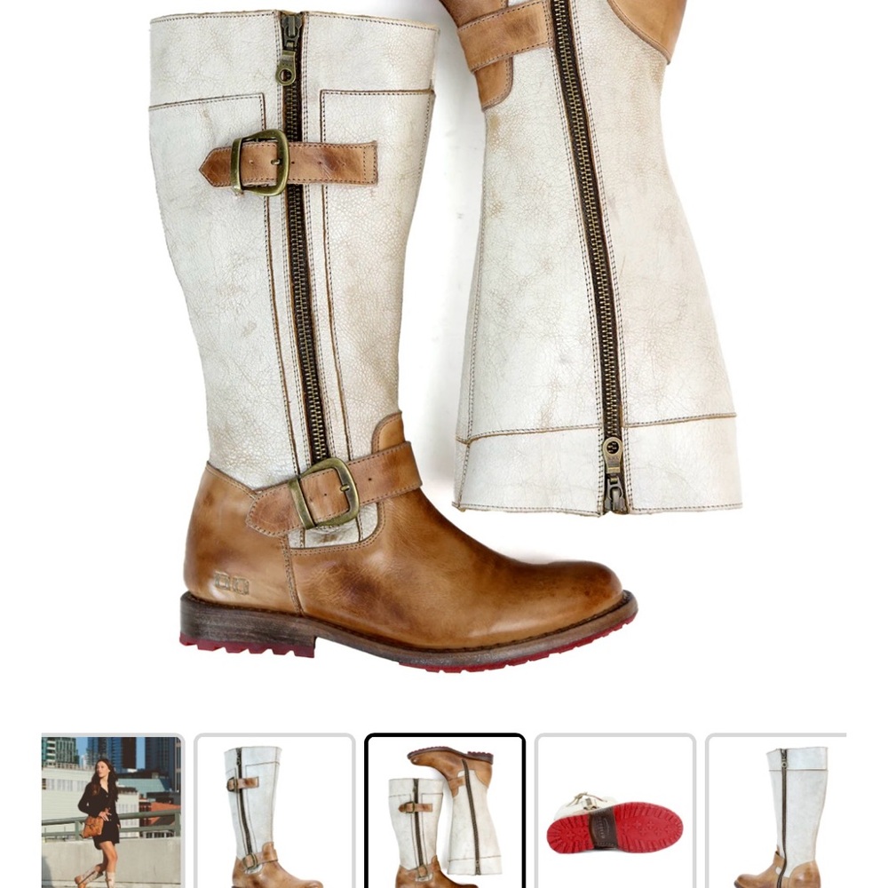 Bed Stu Distressed Brown and Cream Moto Boots - Picture 6 of 6